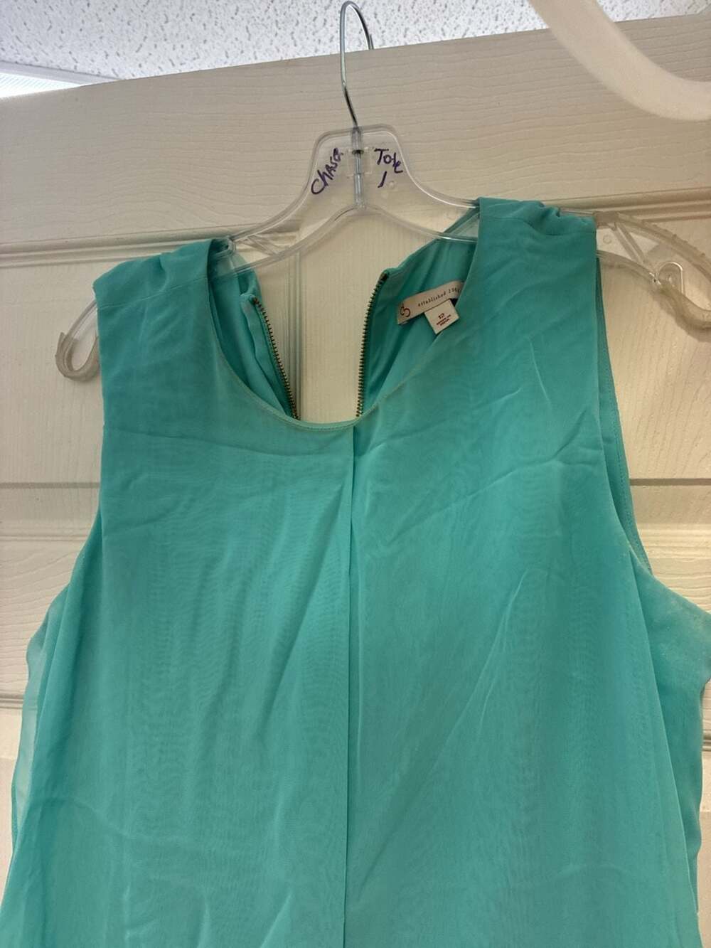 GB Teal Chiffon Layered Sleeveless Dress with Exposed Gold Back Zipper